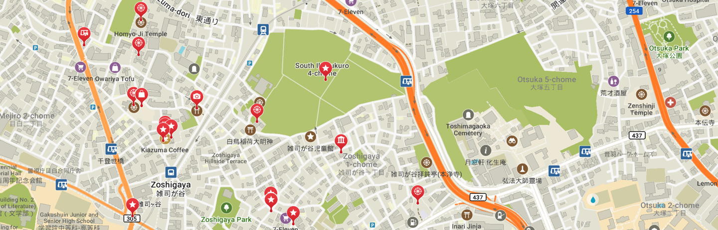 Map of Zoshigaya seven lucky gods pilgrimage area